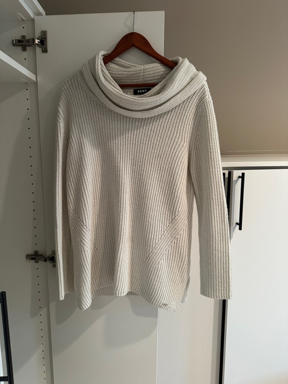 DKNY Cream Cowl Neck Ribbed Knit Sweater